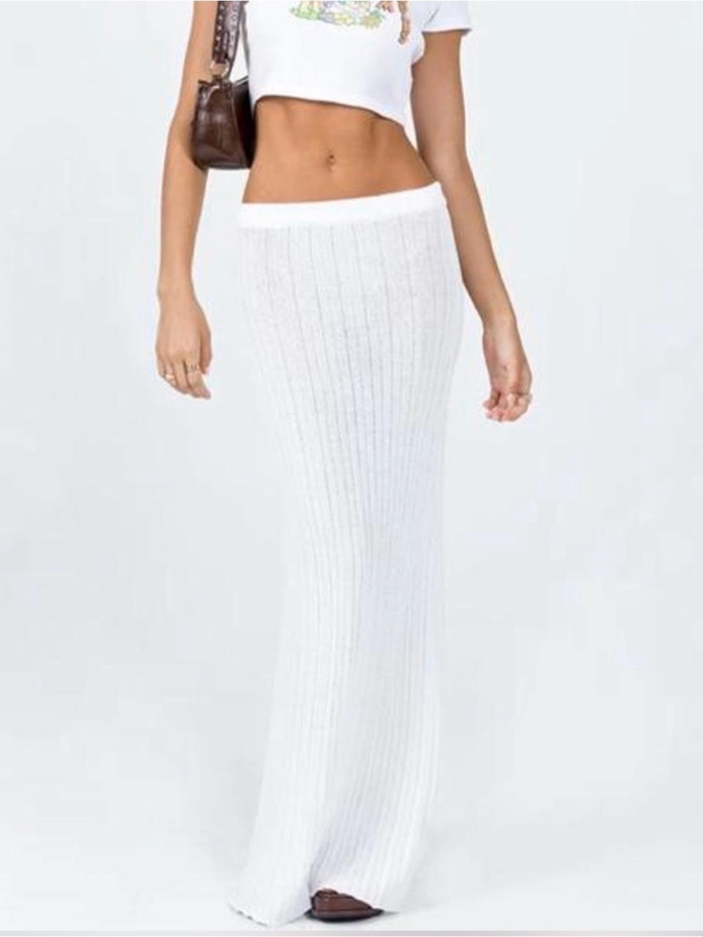 Princess Polly White Ribbed Knit Maxi Skirt